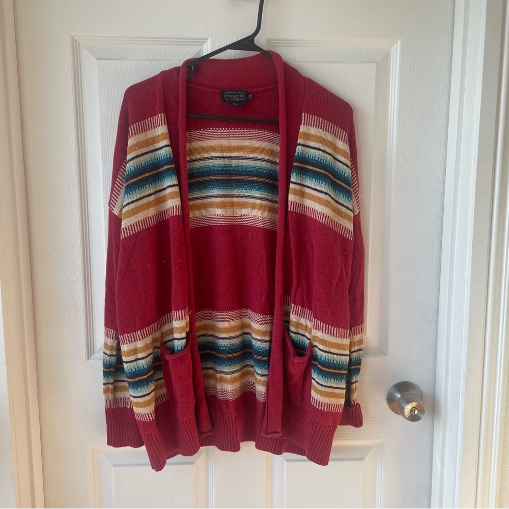 Pendleton Red Multicolor Striped Cardigan